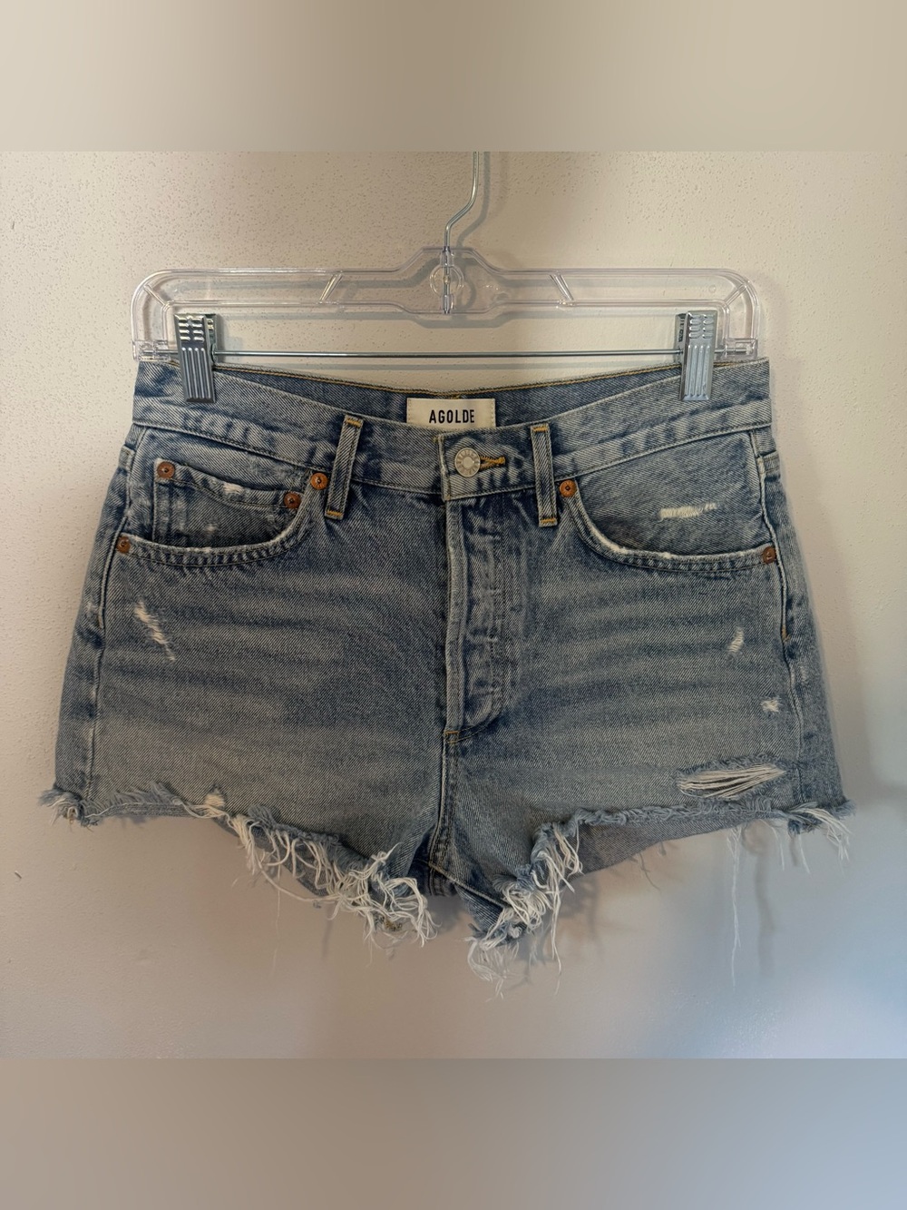 AGOLDE Light Wash Distressed Denim Shorts Size 25